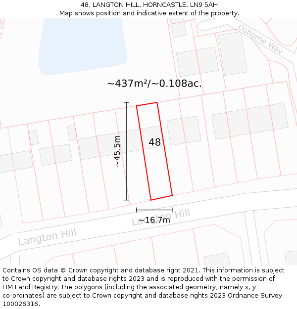 48, LANGTON HILL, HORNCASTLE, LN9 5AH: Plot and title map