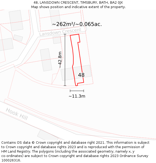 48, LANSDOWN CRESCENT, TIMSBURY, BATH, BA2 0JX: Plot and title map