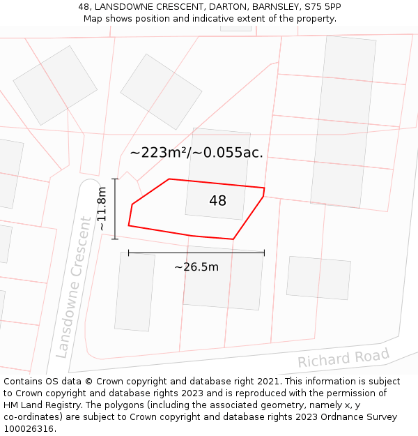 48, LANSDOWNE CRESCENT, DARTON, BARNSLEY, S75 5PP: Plot and title map