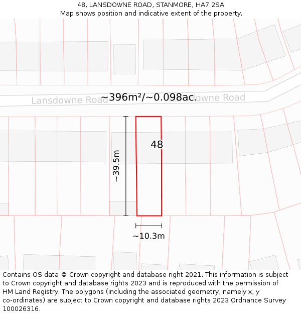 48, LANSDOWNE ROAD, STANMORE, HA7 2SA: Plot and title map