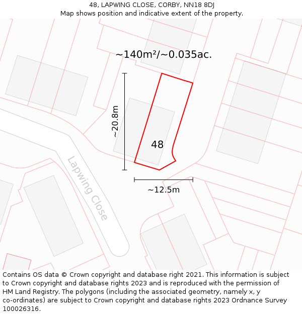 48, LAPWING CLOSE, CORBY, NN18 8DJ: Plot and title map