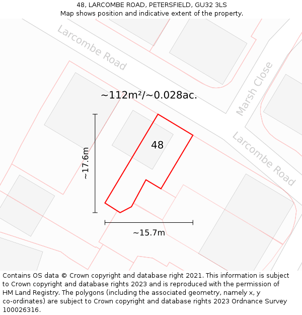48, LARCOMBE ROAD, PETERSFIELD, GU32 3LS: Plot and title map