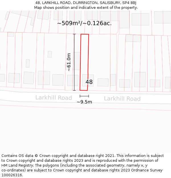48, LARKHILL ROAD, DURRINGTON, SALISBURY, SP4 8BJ: Plot and title map