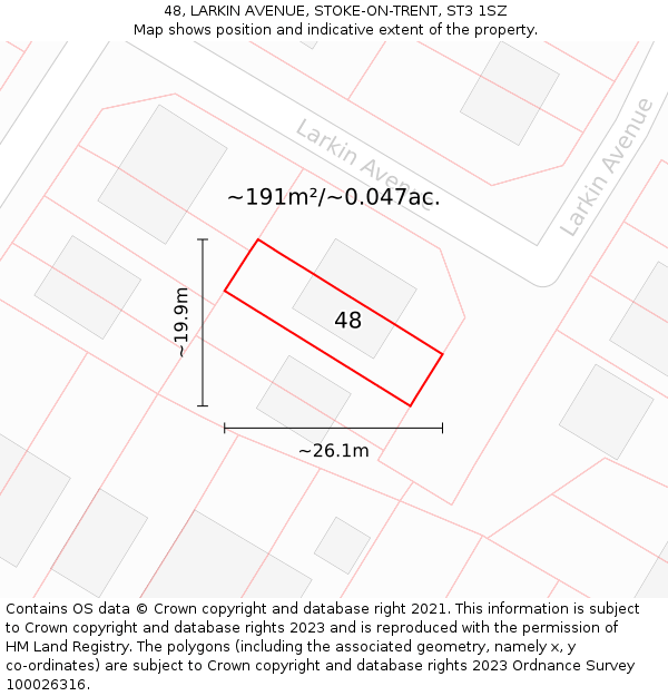 48, LARKIN AVENUE, STOKE-ON-TRENT, ST3 1SZ: Plot and title map