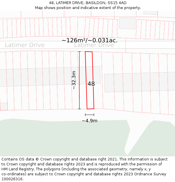 48, LATIMER DRIVE, BASILDON, SS15 4AD: Plot and title map