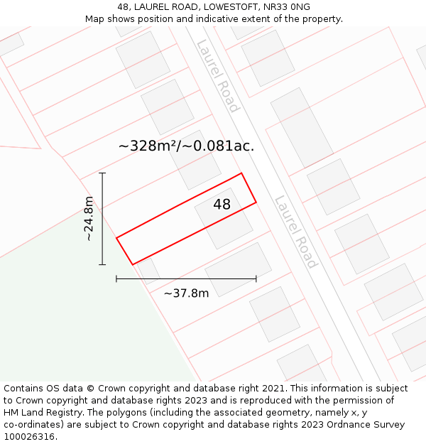 48, LAUREL ROAD, LOWESTOFT, NR33 0NG: Plot and title map