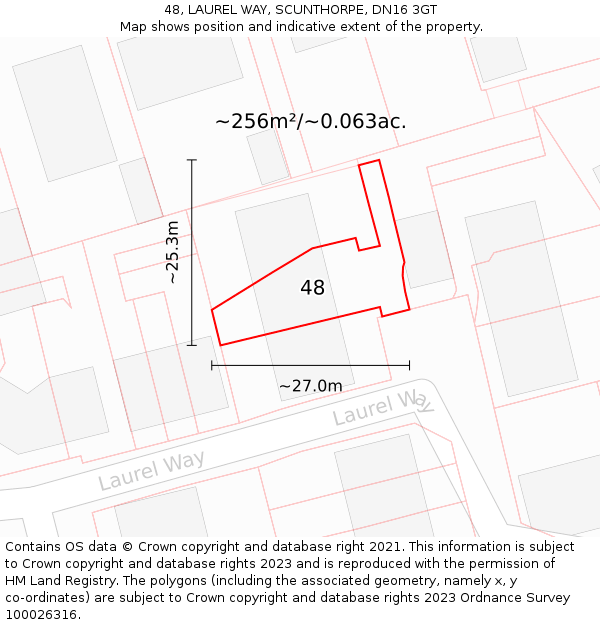 48, LAUREL WAY, SCUNTHORPE, DN16 3GT: Plot and title map
