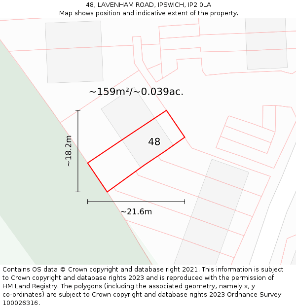 48, LAVENHAM ROAD, IPSWICH, IP2 0LA: Plot and title map