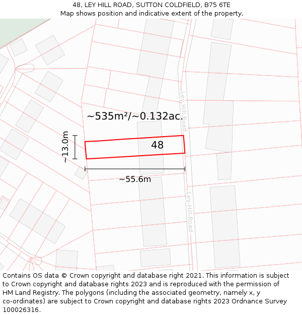 48, LEY HILL ROAD, SUTTON COLDFIELD, B75 6TE: Plot and title map