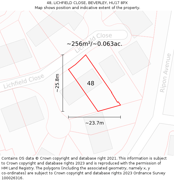 48, LICHFIELD CLOSE, BEVERLEY, HU17 8PX: Plot and title map