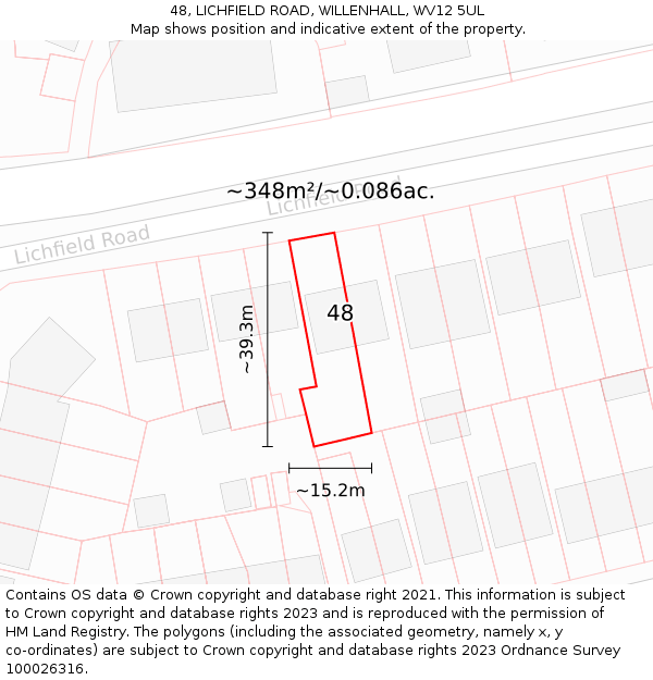 48, LICHFIELD ROAD, WILLENHALL, WV12 5UL: Plot and title map