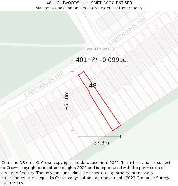 48, LIGHTWOODS HILL, SMETHWICK, B67 5EB: Plot and title map