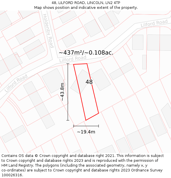 48, LILFORD ROAD, LINCOLN, LN2 4TP: Plot and title map