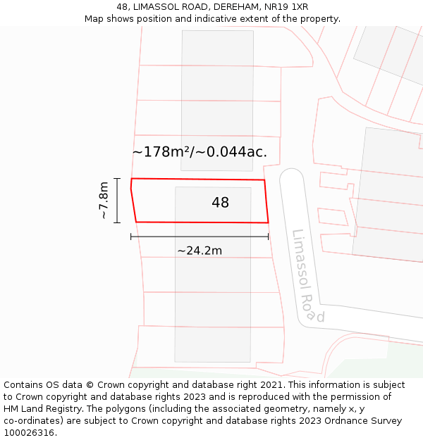 48, LIMASSOL ROAD, DEREHAM, NR19 1XR: Plot and title map