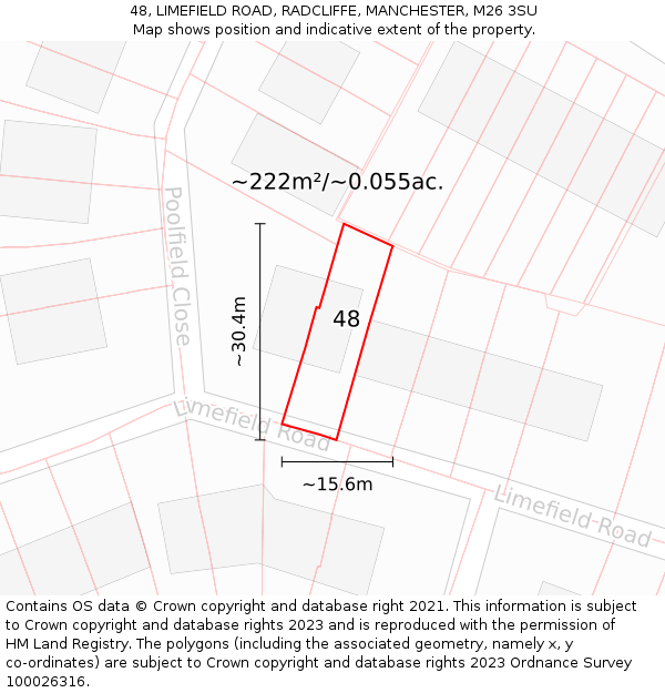 48, LIMEFIELD ROAD, RADCLIFFE, MANCHESTER, M26 3SU: Plot and title map