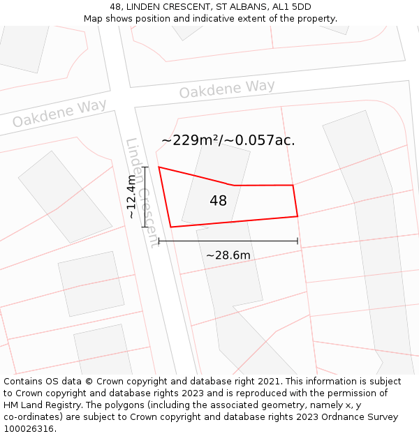 48, LINDEN CRESCENT, ST ALBANS, AL1 5DD: Plot and title map