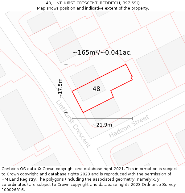 48, LINTHURST CRESCENT, REDDITCH, B97 6SQ: Plot and title map