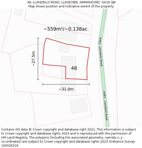 48, LLANDEILO ROAD, LLANDYBIE, AMMANFORD, SA18 3JB: Plot and title map