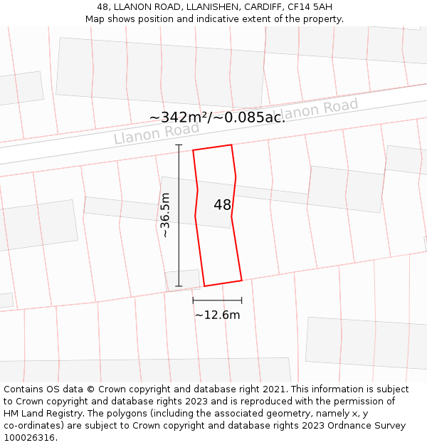 48, LLANON ROAD, LLANISHEN, CARDIFF, CF14 5AH: Plot and title map