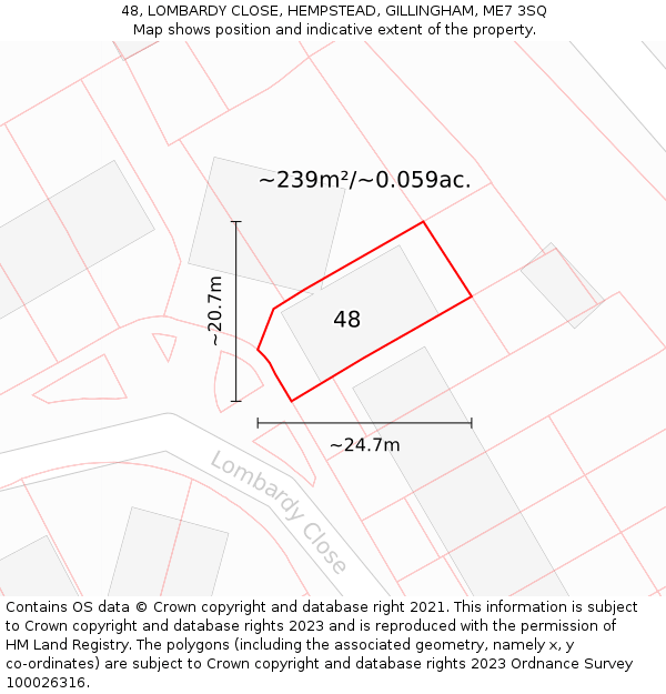 48, LOMBARDY CLOSE, HEMPSTEAD, GILLINGHAM, ME7 3SQ: Plot and title map