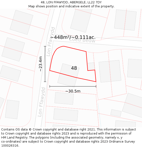 48, LON FFAWYDD, ABERGELE, LL22 7DY: Plot and title map