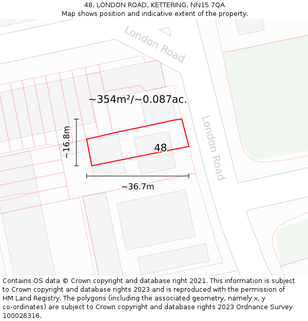 48, LONDON ROAD, KETTERING, NN15 7QA: Plot and title map