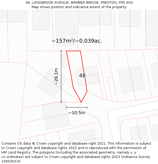 48, LONGBROOK AVENUE, BAMBER BRIDGE, PRESTON, PR5 6XG: Plot and title map