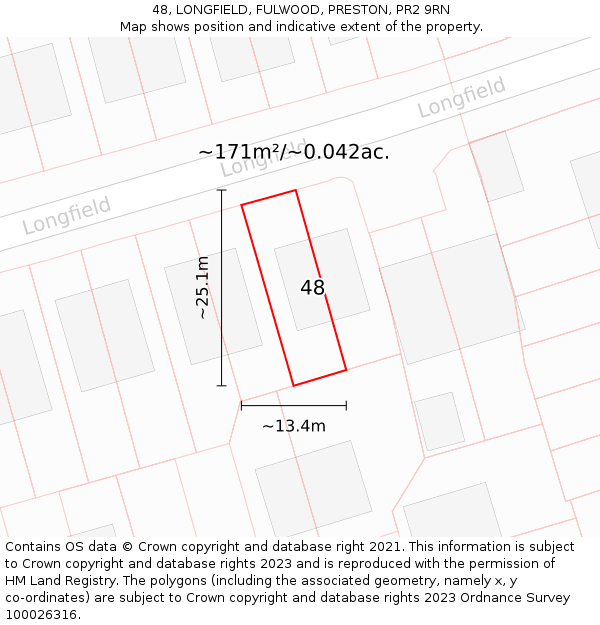 48, LONGFIELD, FULWOOD, PRESTON, PR2 9RN: Plot and title map