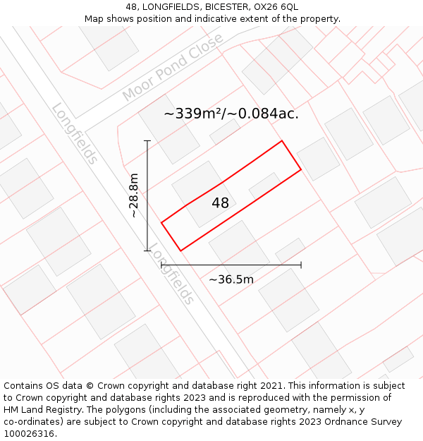 48, LONGFIELDS, BICESTER, OX26 6QL: Plot and title map