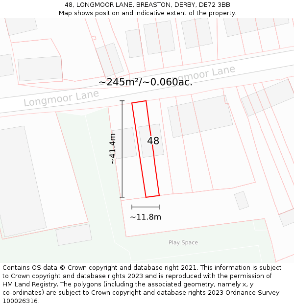 48, LONGMOOR LANE, BREASTON, DERBY, DE72 3BB: Plot and title map