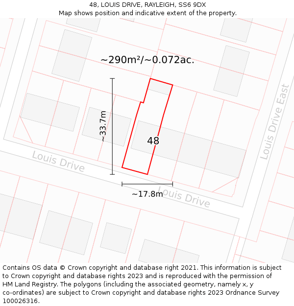 48, LOUIS DRIVE, RAYLEIGH, SS6 9DX: Plot and title map