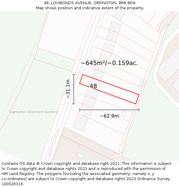 48, LOVIBONDS AVENUE, ORPINGTON, BR6 8EW: Plot and title map