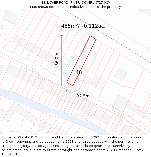 48, LOWER ROAD, RIVER, DOVER, CT17 0QY: Plot and title map