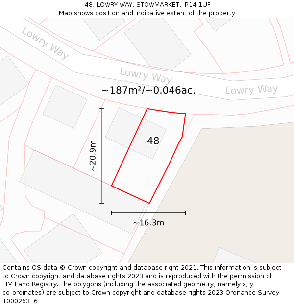 48, LOWRY WAY, STOWMARKET, IP14 1UF: Plot and title map