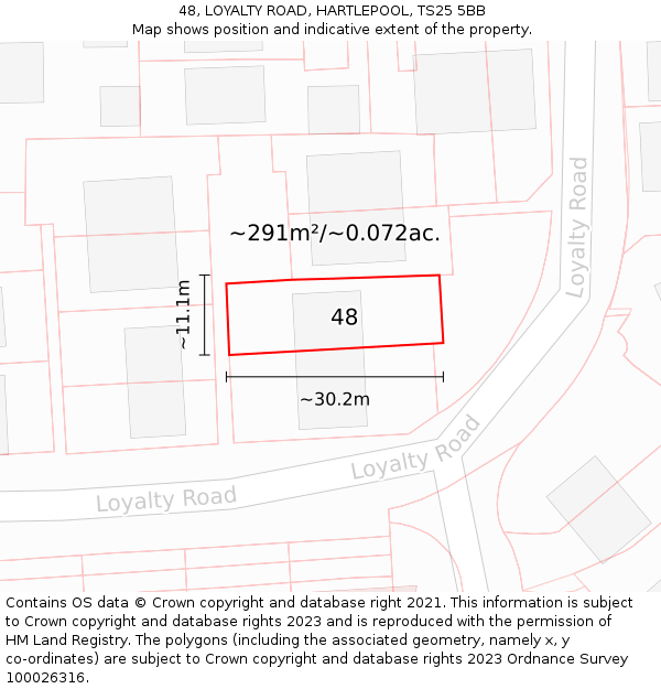 48, LOYALTY ROAD, HARTLEPOOL, TS25 5BB: Plot and title map