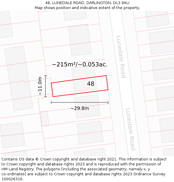 48, LUNEDALE ROAD, DARLINGTON, DL3 9AU: Plot and title map