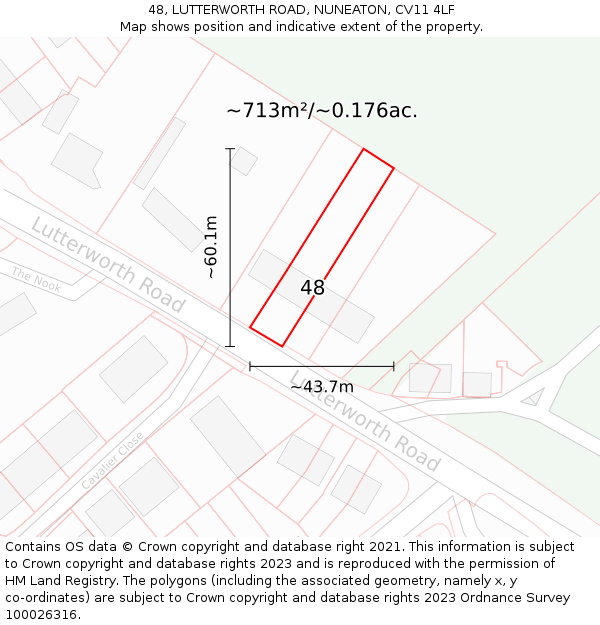 48, LUTTERWORTH ROAD, NUNEATON, CV11 4LF: Plot and title map