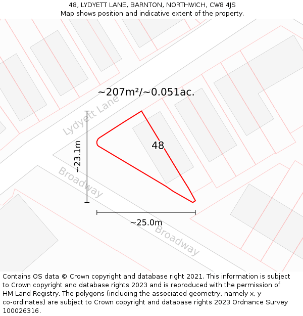 48, LYDYETT LANE, BARNTON, NORTHWICH, CW8 4JS: Plot and title map