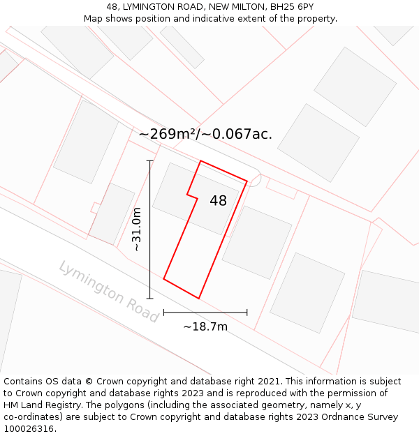 48, LYMINGTON ROAD, NEW MILTON, BH25 6PY: Plot and title map