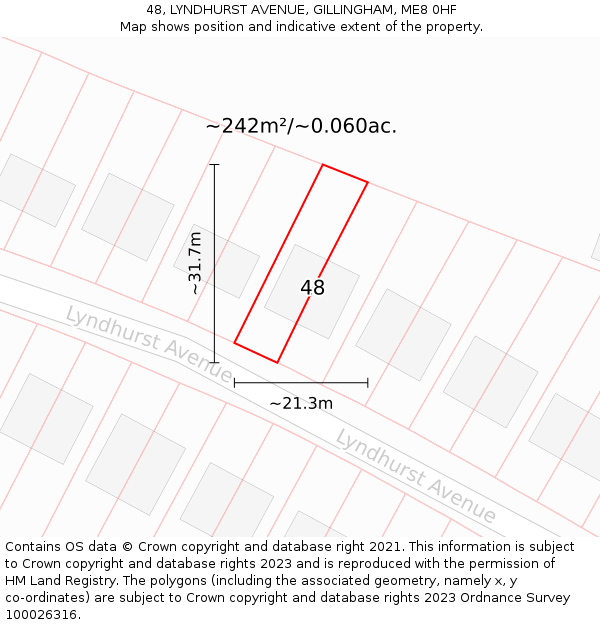 48, LYNDHURST AVENUE, GILLINGHAM, ME8 0HF: Plot and title map