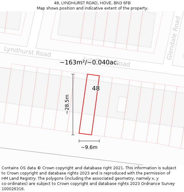 48, LYNDHURST ROAD, HOVE, BN3 6FB: Plot and title map