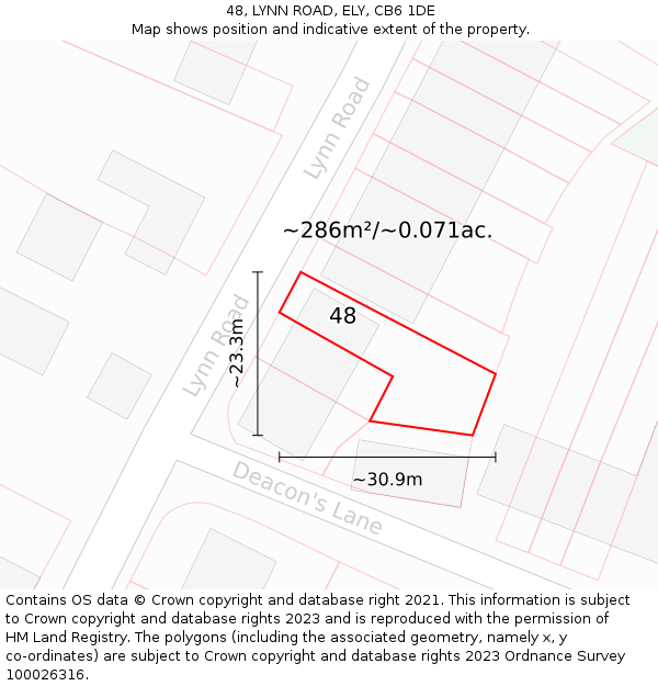 48, LYNN ROAD, ELY, CB6 1DE: Plot and title map