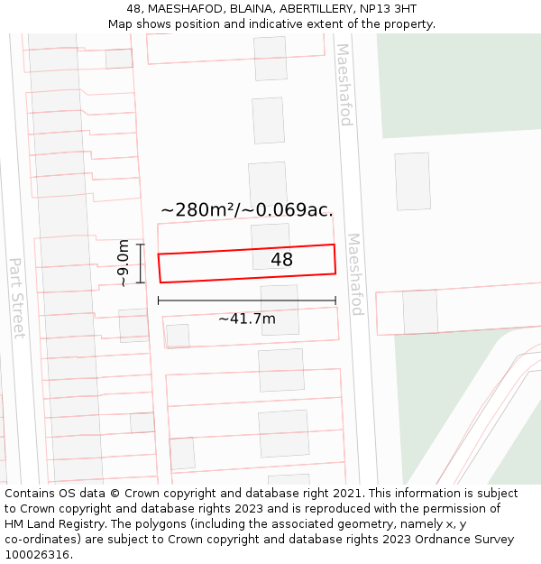 48, MAESHAFOD, BLAINA, ABERTILLERY, NP13 3HT: Plot and title map