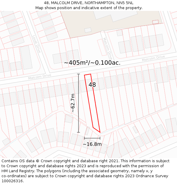 48, MALCOLM DRIVE, NORTHAMPTON, NN5 5NL: Plot and title map