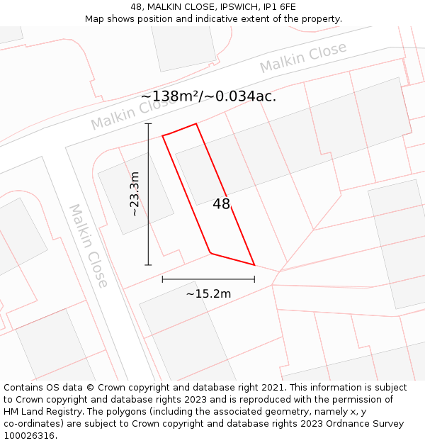 48, MALKIN CLOSE, IPSWICH, IP1 6FE: Plot and title map