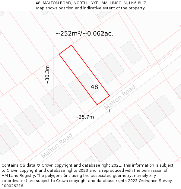 48, MALTON ROAD, NORTH HYKEHAM, LINCOLN, LN6 8HZ: Plot and title map