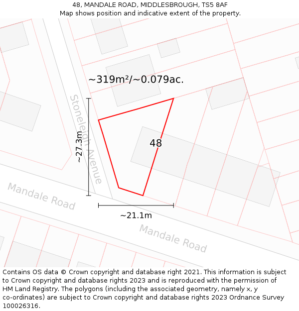 48, MANDALE ROAD, MIDDLESBROUGH, TS5 8AF: Plot and title map