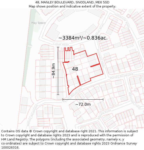 48, MANLEY BOULEVARD, SNODLAND, ME6 5SD: Plot and title map