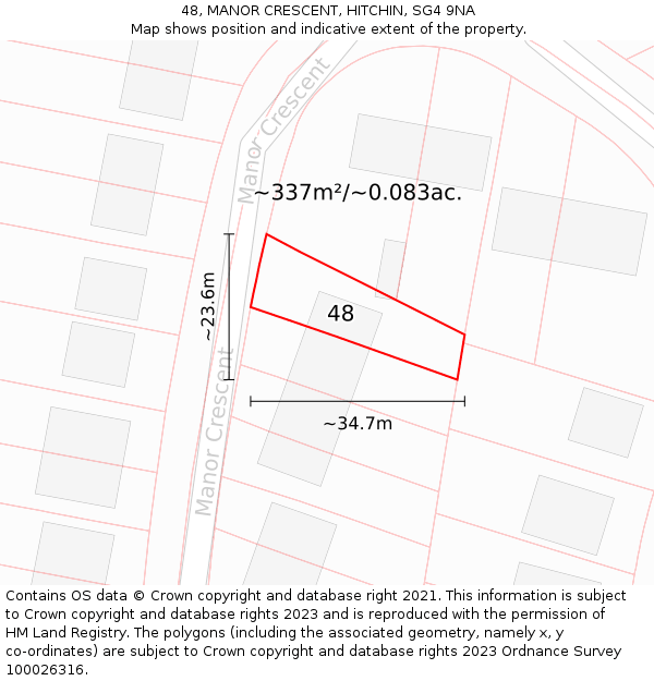 48, MANOR CRESCENT, HITCHIN, SG4 9NA: Plot and title map