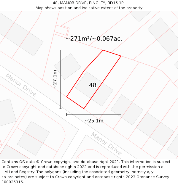 48, MANOR DRIVE, BINGLEY, BD16 1PL: Plot and title map